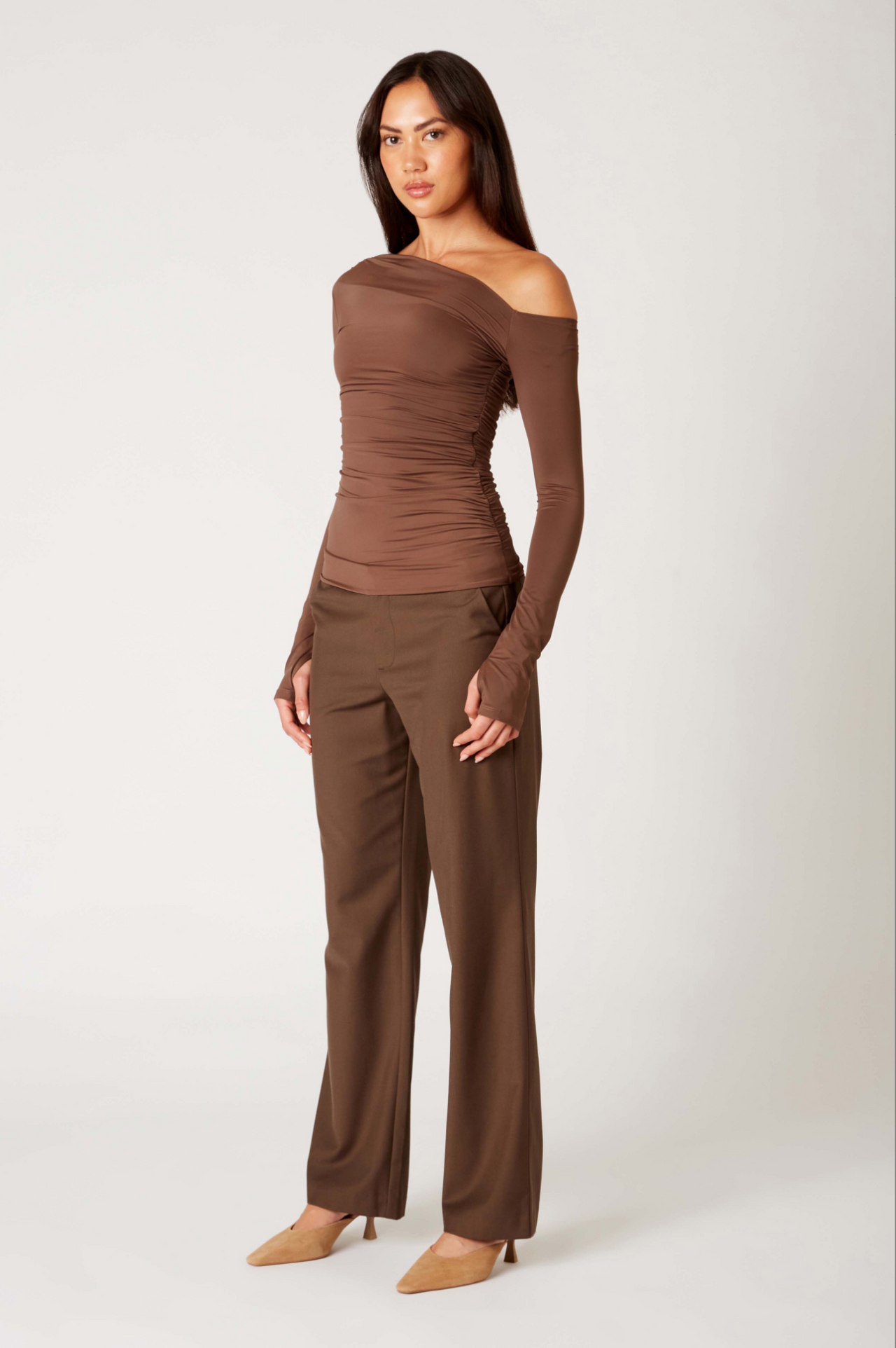 Cleo One Shoulder Top Brown, Tank Blouse by NIA | LIT Boutique