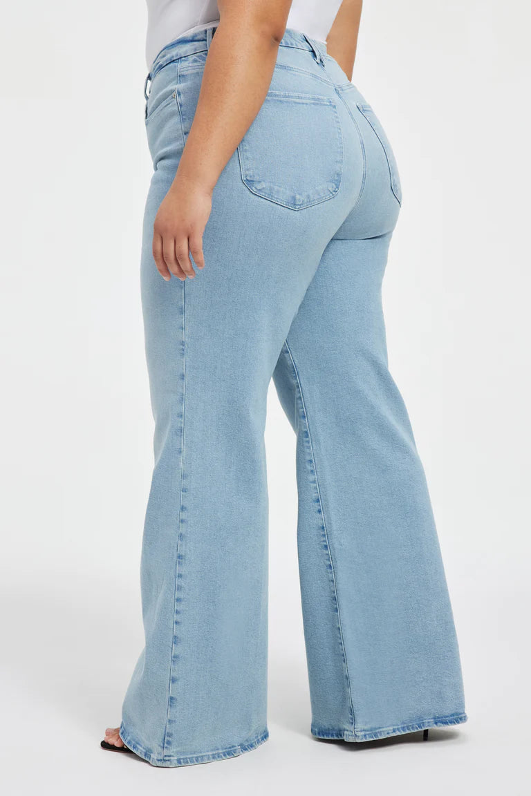 Good Waist Palazzo Jeans Light Blue, Flare Denim by Good American | LIT Boutique