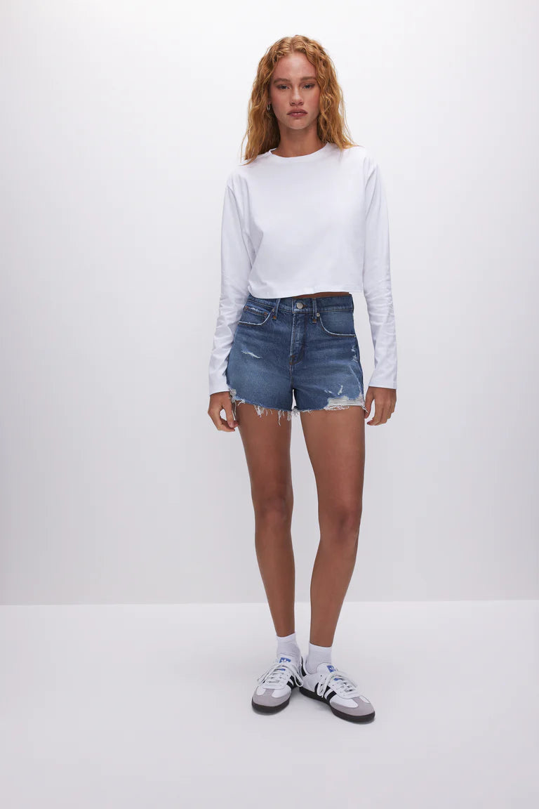 Heritage Cropped Long Sleeve Tee White, Long Tee by Good American | LIT Boutique