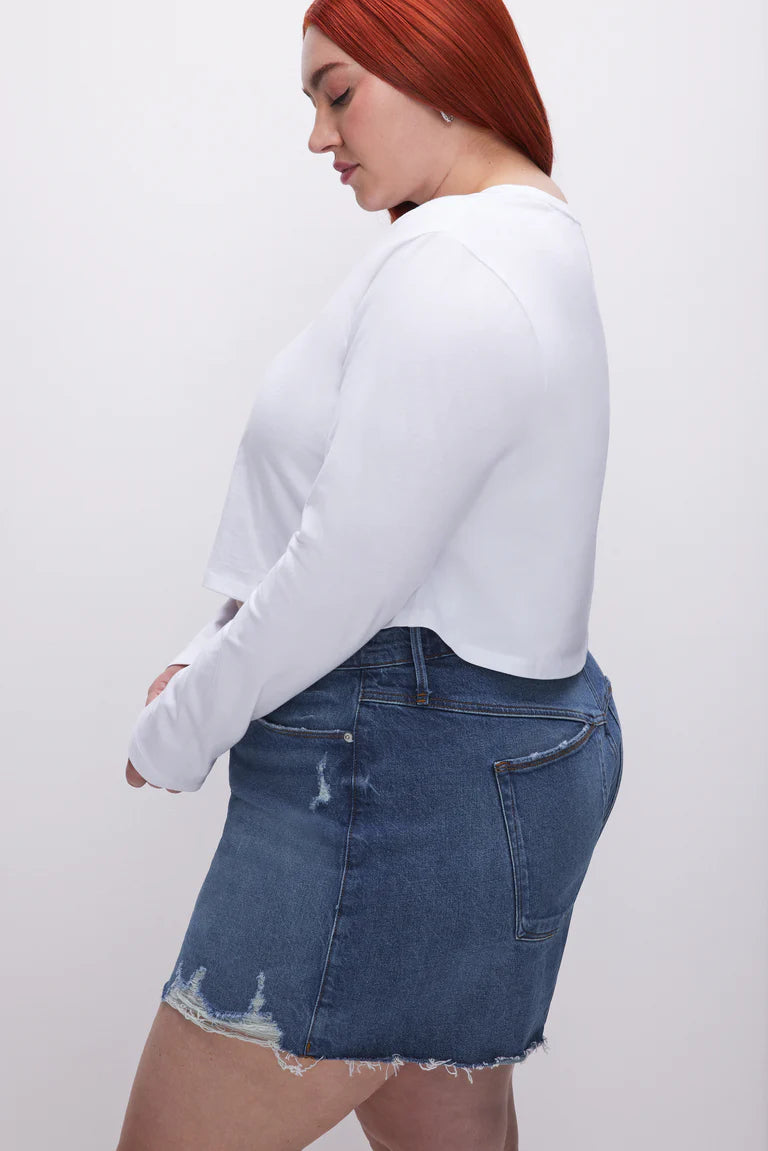 Heritage Cropped Long Sleeve Tee White, Long Tee by Good American | LIT Boutique