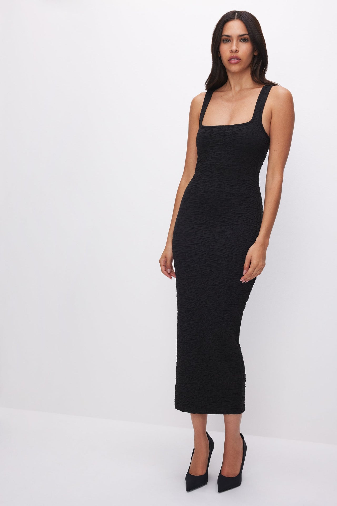 Wide Scrunchie Midi Dress Black, Midi Dress by Good American | LIT Boutique