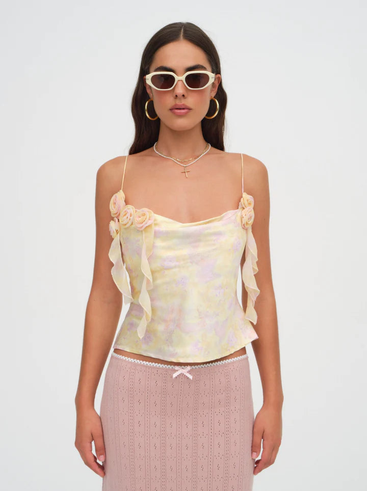 For Love & Lemons 2024 Maureen Cut Out Top in Yellow Size Small