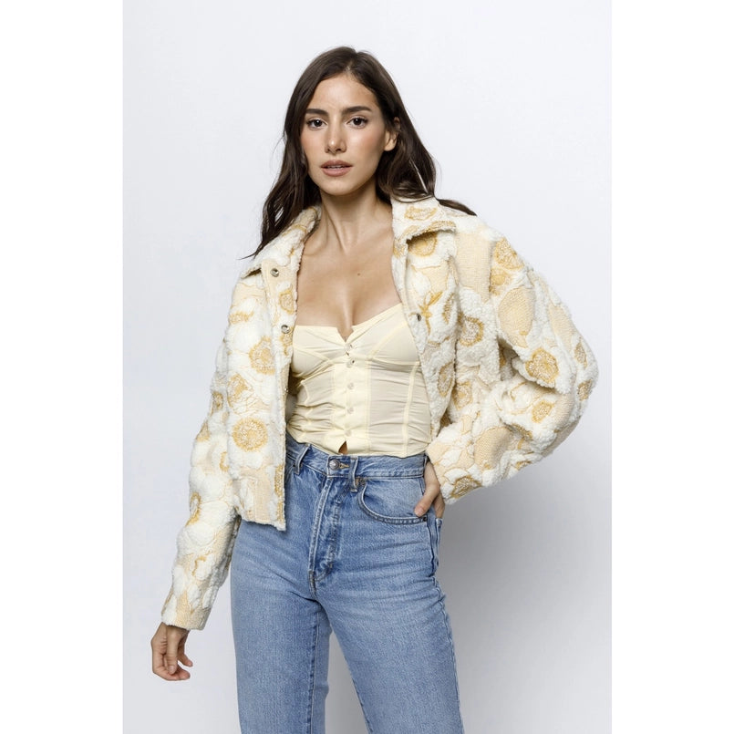 Blooming Florals Fleece Jacket Gold White, Jacket by Storia | LIT Boutique