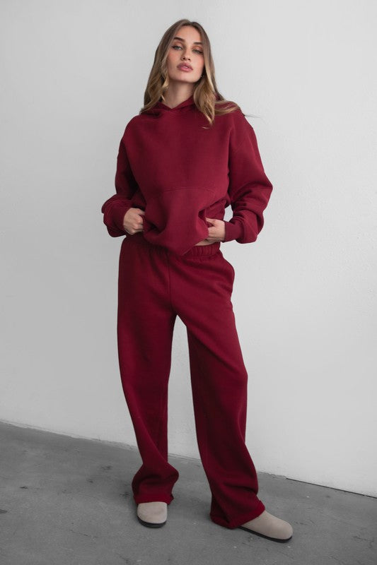 Lani Lightweight Fleece Wide Leg Sweatpants - Black Cherry, Sweatpant Bottom by Refine | LIT Boutique