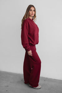Thumbnail for Lani Lightweight Fleece Wide Leg Sweatpants - Black Cherry, Sweatpant Bottom by Refine | LIT Boutique
