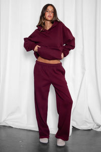 Thumbnail for Lani Lightweight Fleece Wide Leg Sweatpants - Black Cherry, Sweatpant Bottom by Refine | LIT Boutique