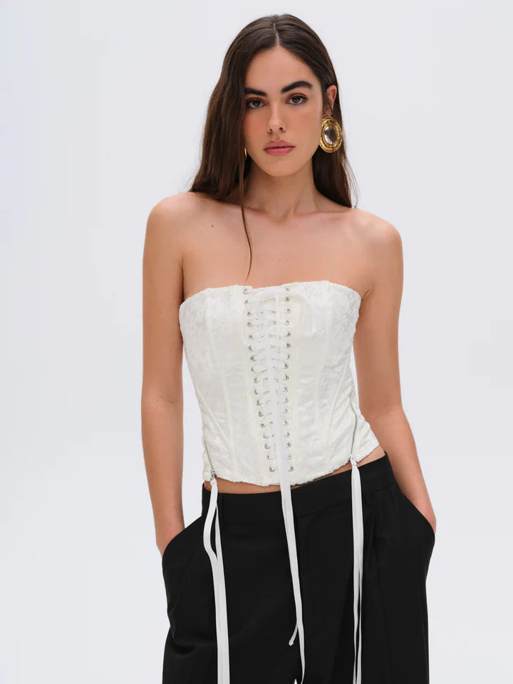 Lilibet Corset Top White, Tank Blouse by For Love & Lemons | LIT Boutique