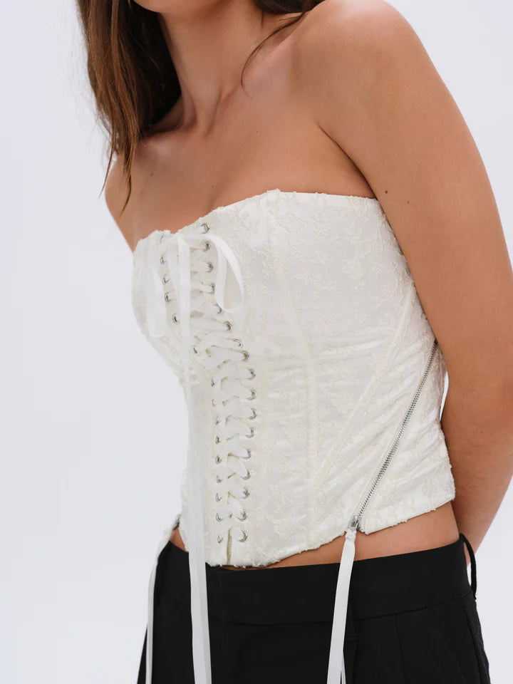 Lilibet Corset Top White, Tank Blouse by For Love & Lemons | LIT Boutique