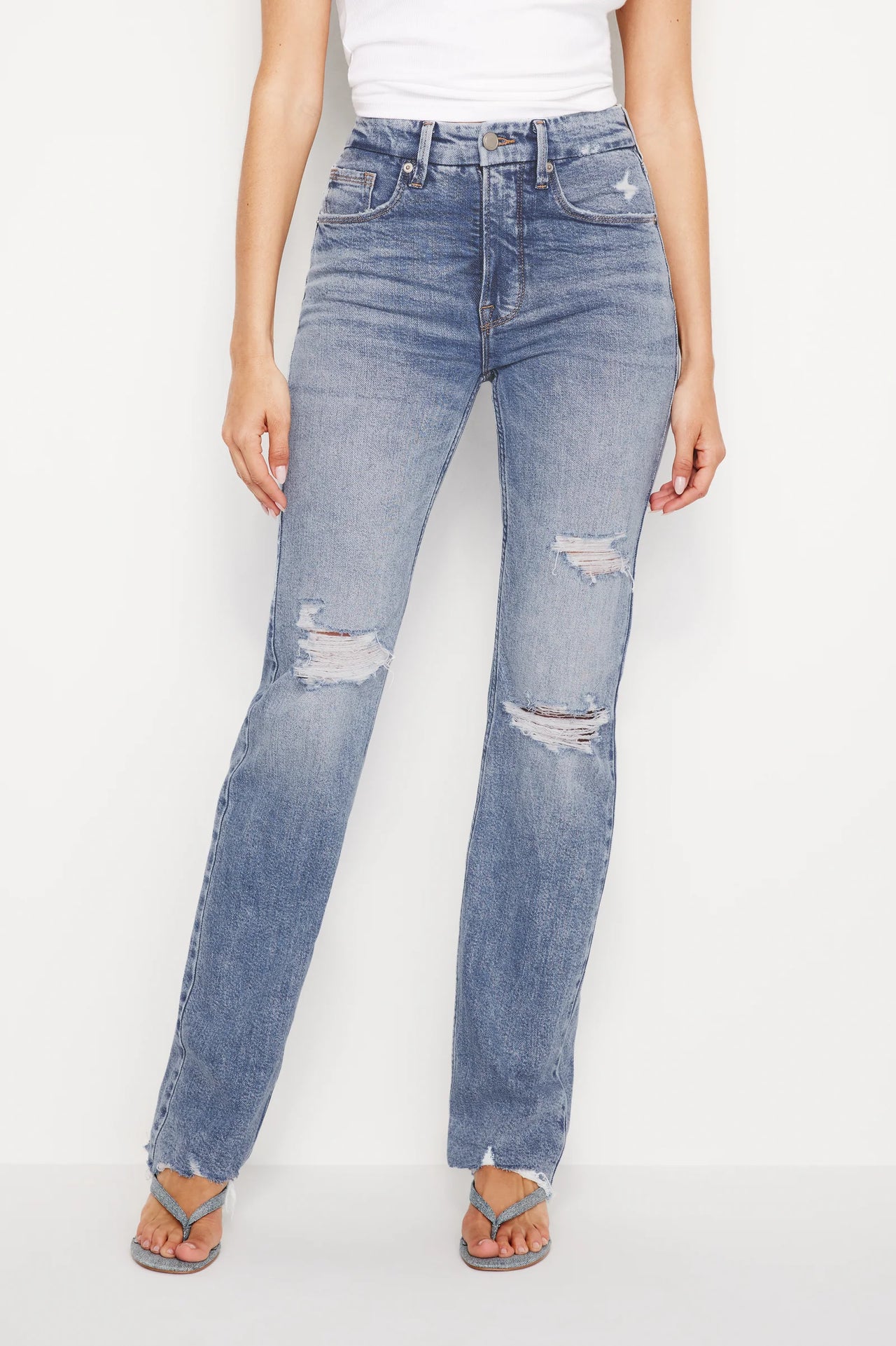 Good Icon Straight Jeans Indigo, Boyfriend Denim by Good American | LIT Boutique