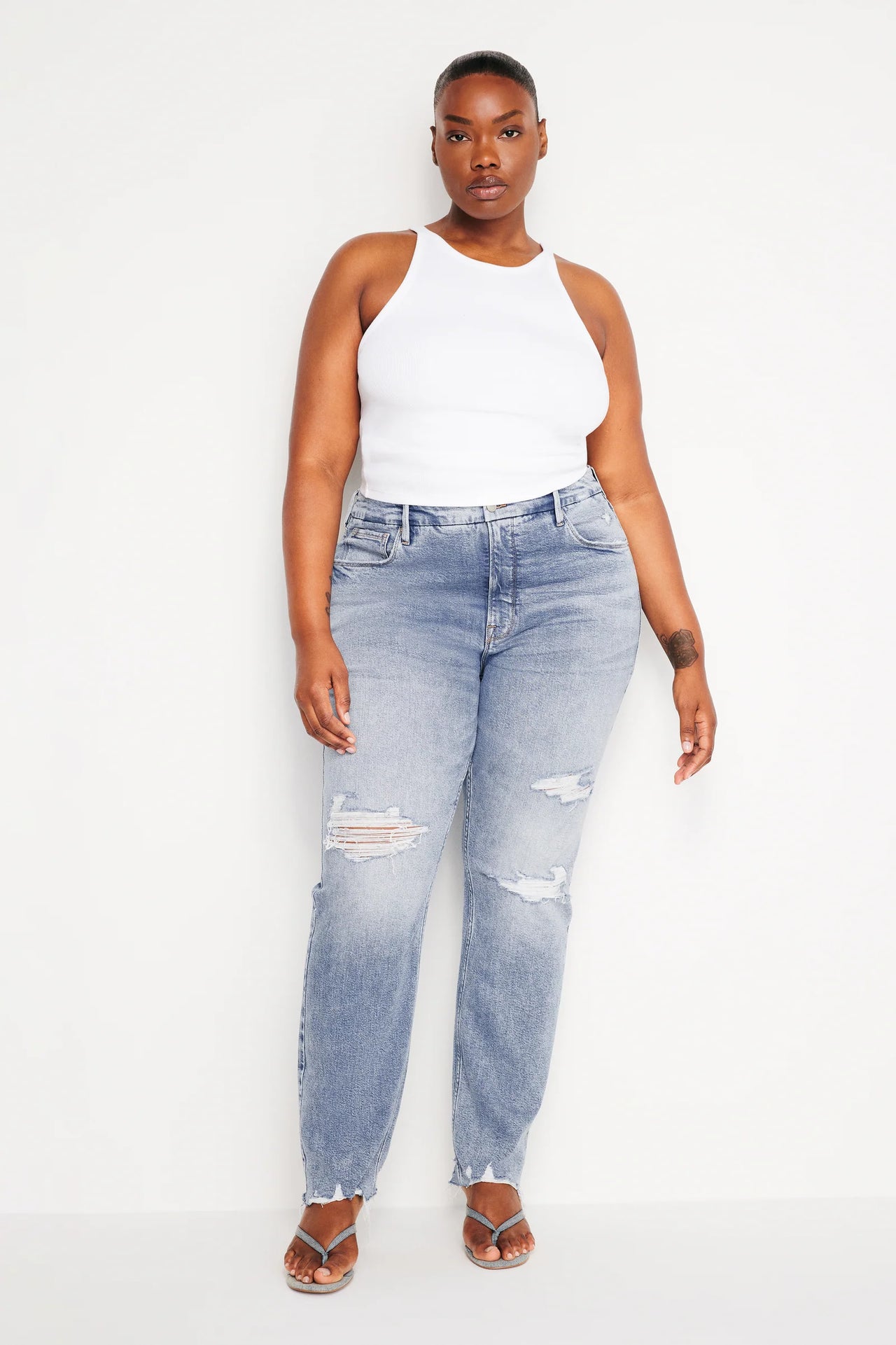 Good Icon Straight Jeans Indigo, Boyfriend Denim by Good American | LIT Boutique