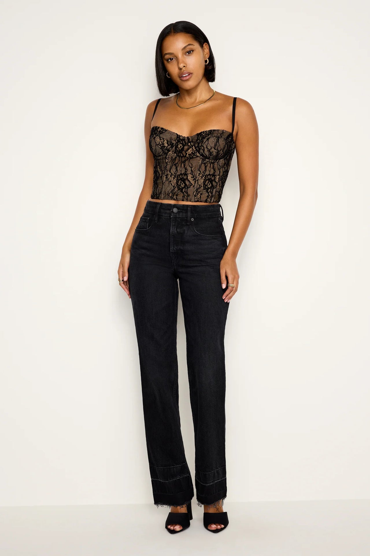 Lace Bustier Top Black, Tank Blouse by Good American | LIT Boutique