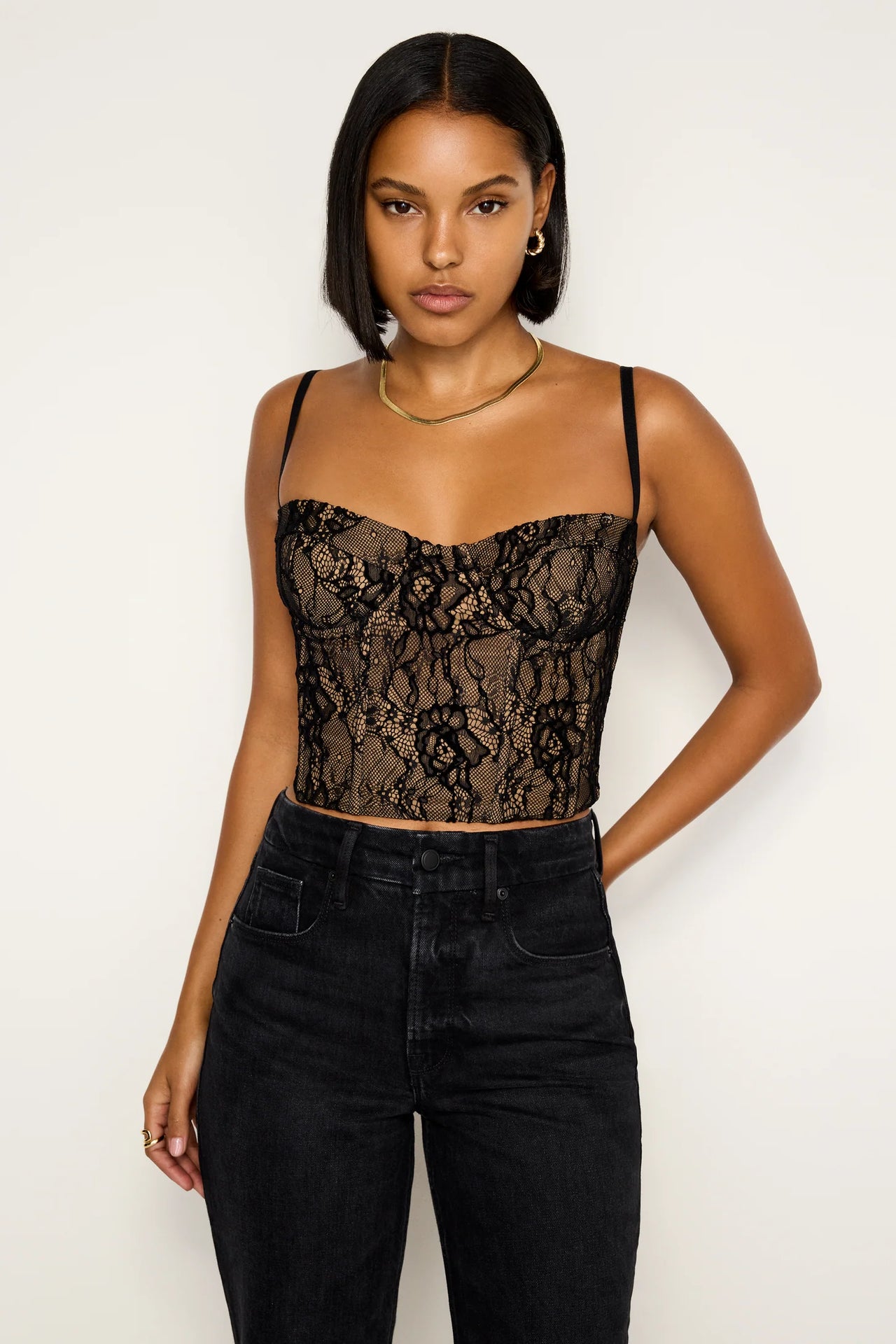 Lace Bustier Top Black, Tank Blouse by Good American | LIT Boutique