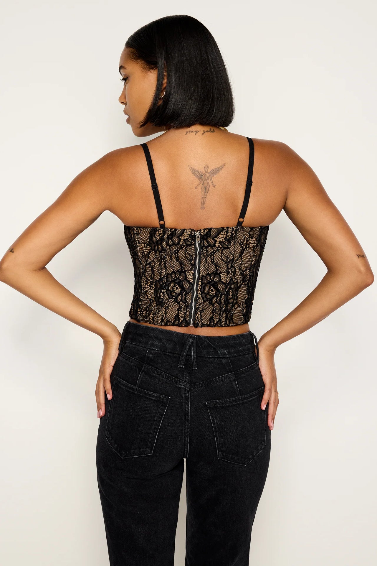 Lace Bustier Top Black, Tank Blouse by Good American | LIT Boutique