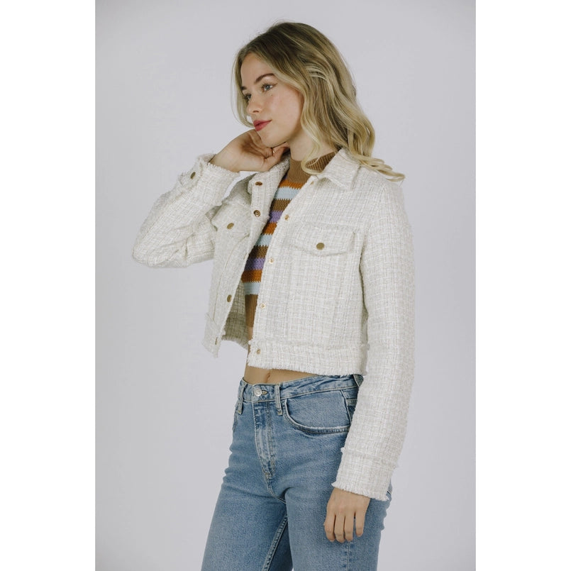 Cropped Gold Button Jacket White, Jacket by Storia | LIT Boutique