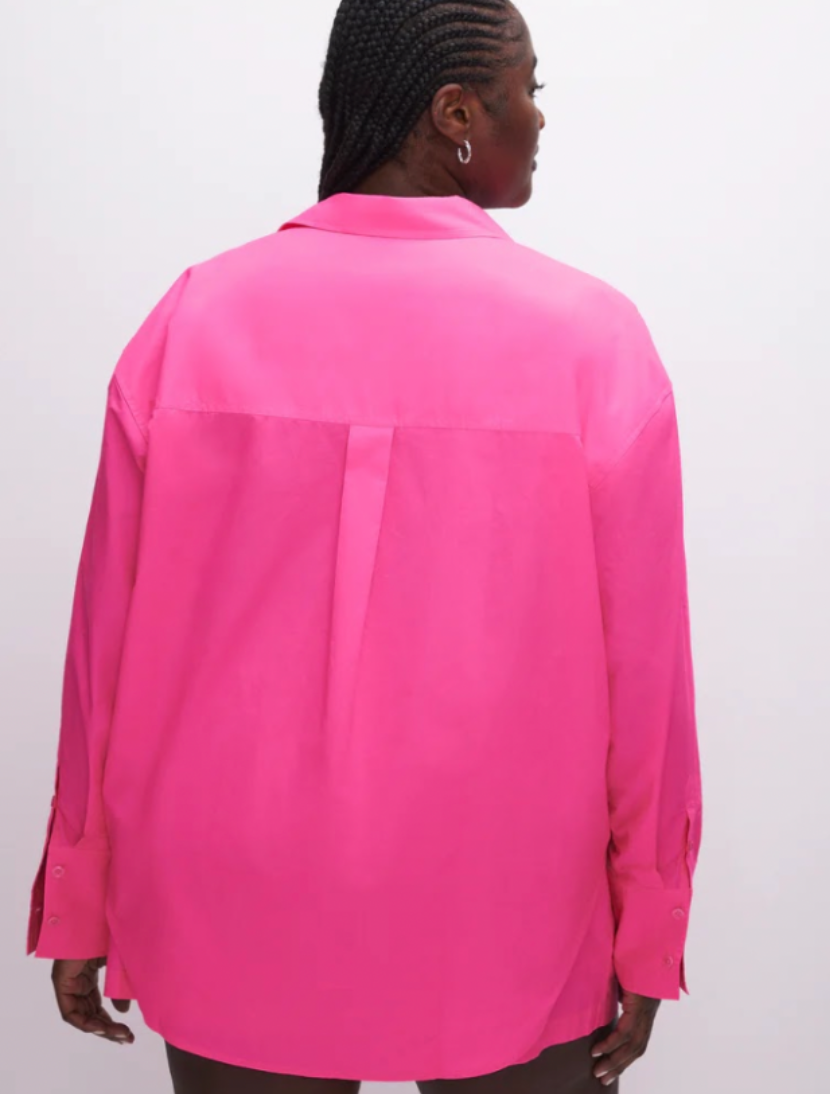 Coated Poplin Weekend Shirt Pink, Long Blouse by Good American | LIT Boutique
