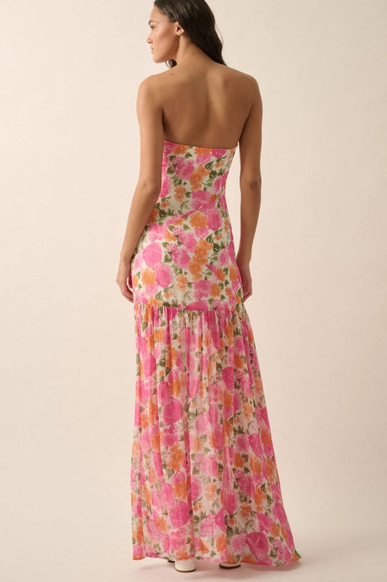 Blooming Bliss Strapless Maxi Dress Pink Multi, Maxi Dress by Promesa USA | LIT Boutique