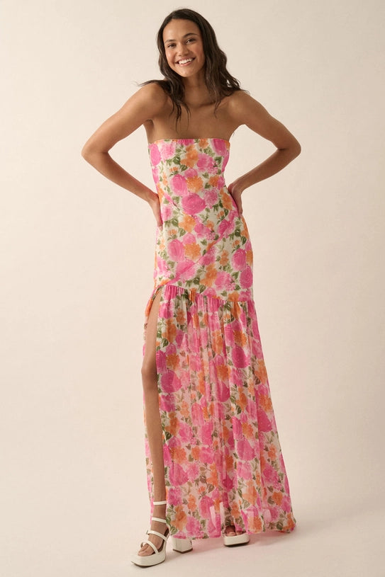 Blooming Bliss Strapless Maxi Dress Pink Multi, Maxi Dress by Promesa USA | LIT Boutique