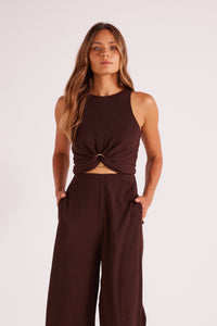 Thumbnail for Unity Ring Detail Tank Brown, Tank Blouse by Mink Pink | LIT Boutique