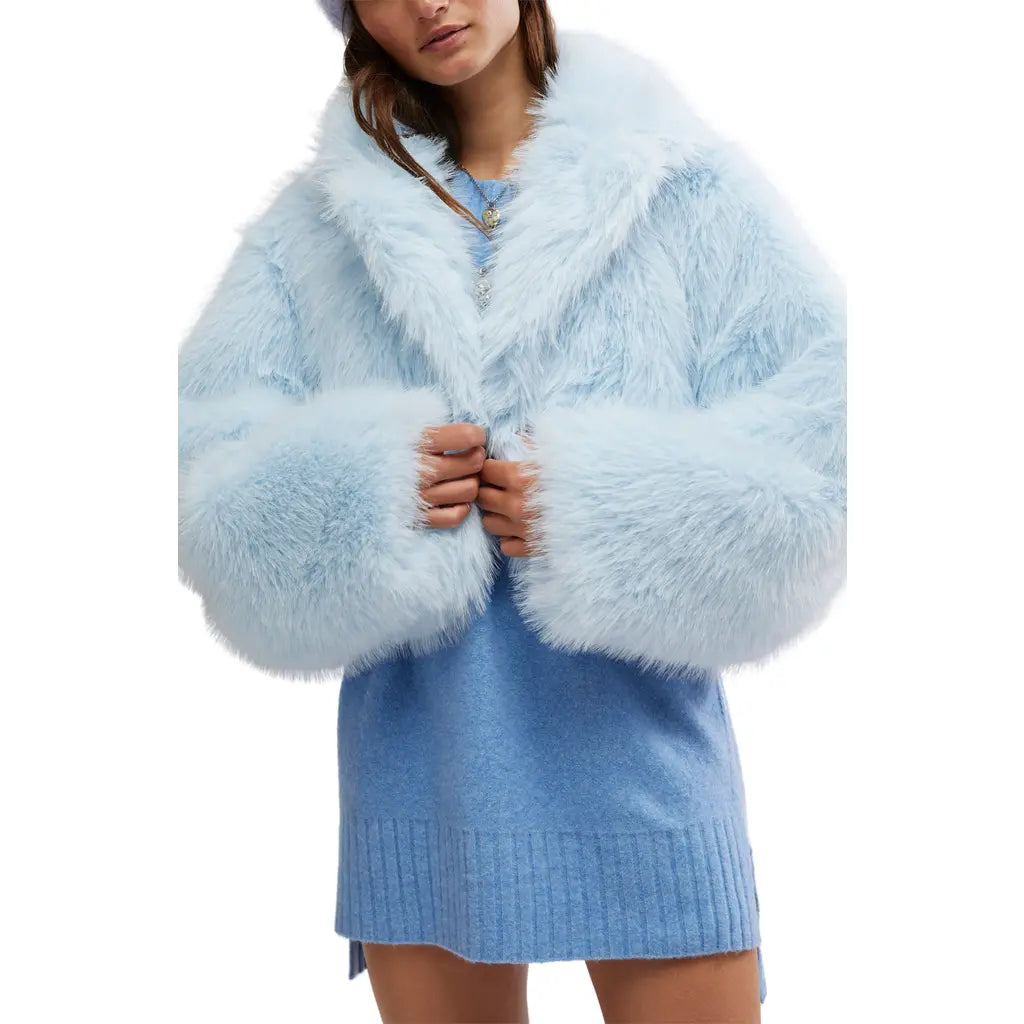 Paris Cropped Fur Light Blue, Jacket by Free People | LIT Boutique