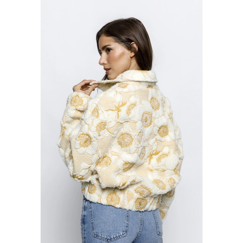 Blooming Florals Fleece Jacket Gold White, Jacket by Storia | LIT Boutique