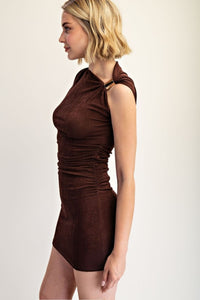 Thumbnail for Shimmer Knit Asymmetric Dress With Gold Trim, Midi Dress by Edit By Nine | LIT Boutique