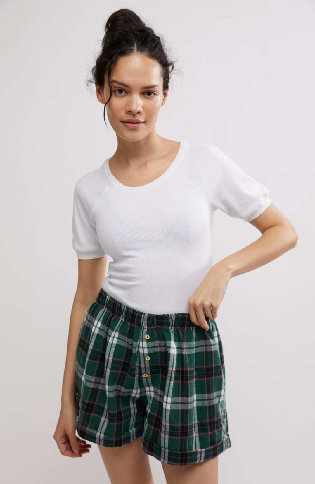 Sunday Morning Boxer Evergreen Combo, Fabric Shorts by Free People | LIT Boutique