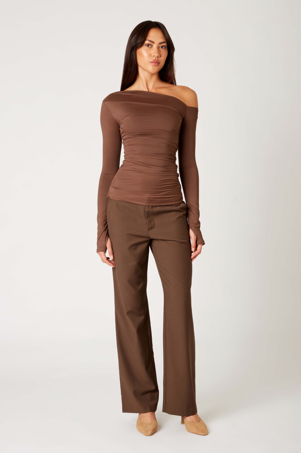 Cleo One Shoulder Top Brown, Tank Blouse by NIA | LIT Boutique