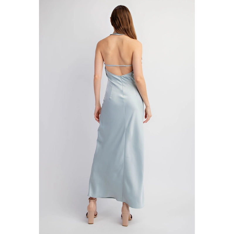 Satin Halter Neck Maxi Dress Blue, Maxi Dress by Edit By Nine | LIT Boutique