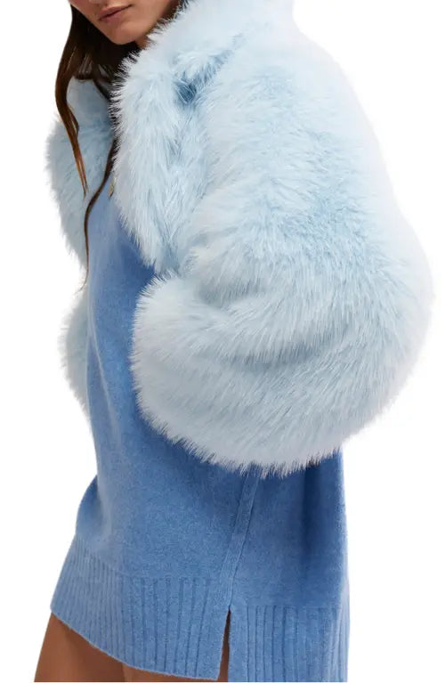 Paris Cropped Fur Light Blue, Jacket by Free People | LIT Boutique