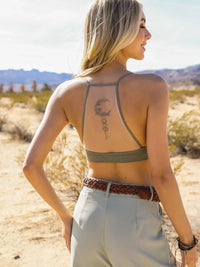 Thumbnail for Crescent Moon Dream Catcher Tattoo Mesh Bralette Olive, Bralette by Leto | LIT Boutique