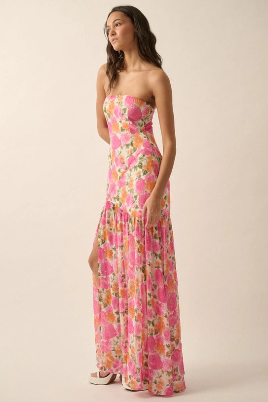 Blooming Bliss Strapless Maxi Dress Pink Multi, Maxi Dress by Promesa USA | LIT Boutique