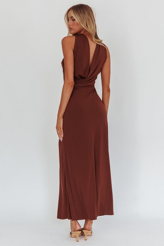 Nicole Dress - Reversible Halter Maxi Dress Chocolate, Maxi Dress by One and Only | LIT Boutique
