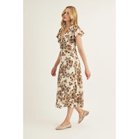 Thumbnail for Florals on Florals Midi Dress Brown White, Midi Dress by Storia | LIT Boutique