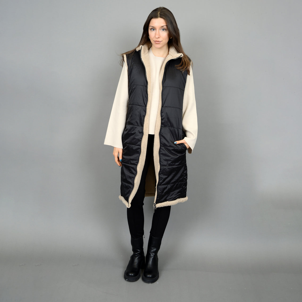 LeBlanc Reversible Long Vest Black, Coat Jacket by RD Style | LIT Boutique