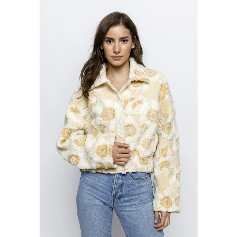 Blooming Florals Fleece Jacket Gold White, Jacket by Storia | LIT Boutique