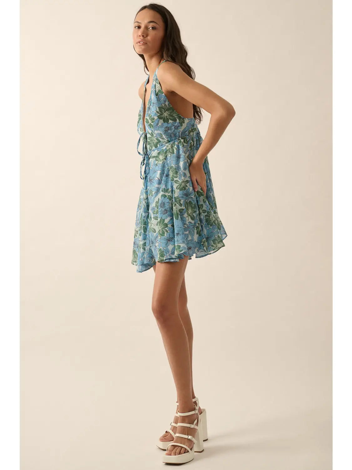 Garden Getaway V-Neck Mini Dress Blue Multi, Mini Dress by Promesa USA | LIT Boutique