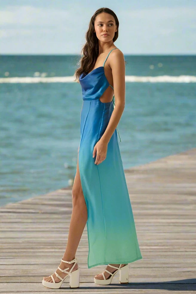 Ombre Oasis Open Back Maxi Dress Ocean Blue, Maxi Dress by Promesa USA | LIT Boutique