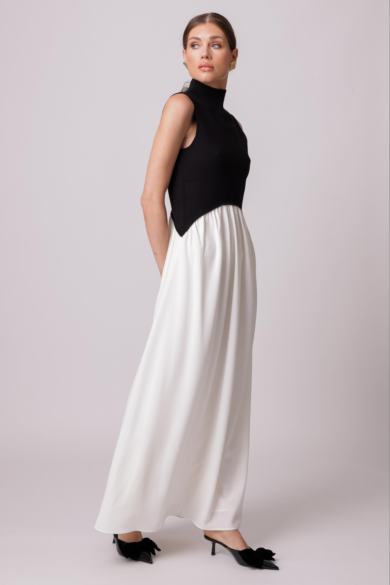 Masha Dress Maxi Black Cream, Maxi Dress by Line and Dot | LIT Boutique