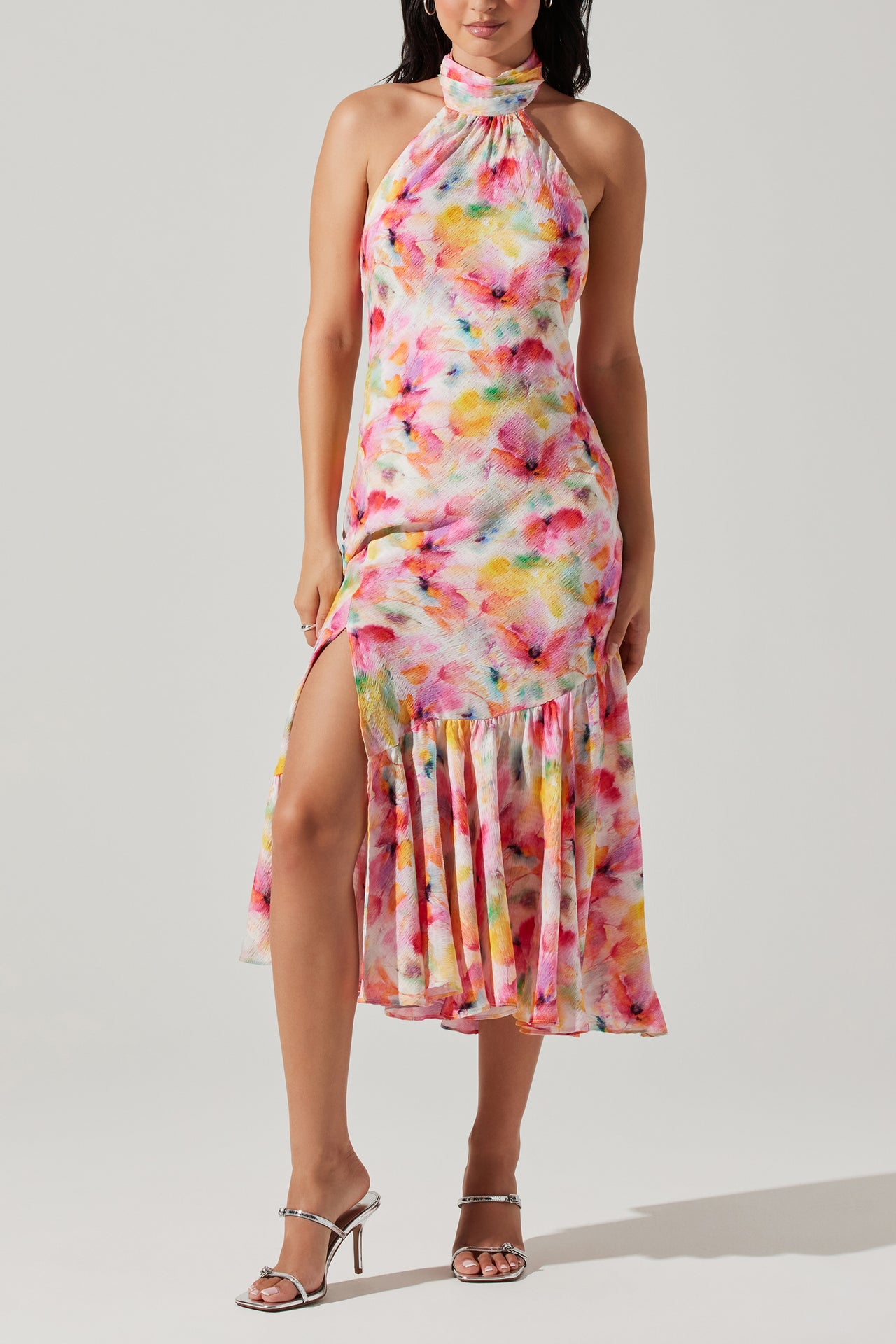 Caspia Dress Pink Multi Coral, Midi Dress by ASTR | LIT Boutique