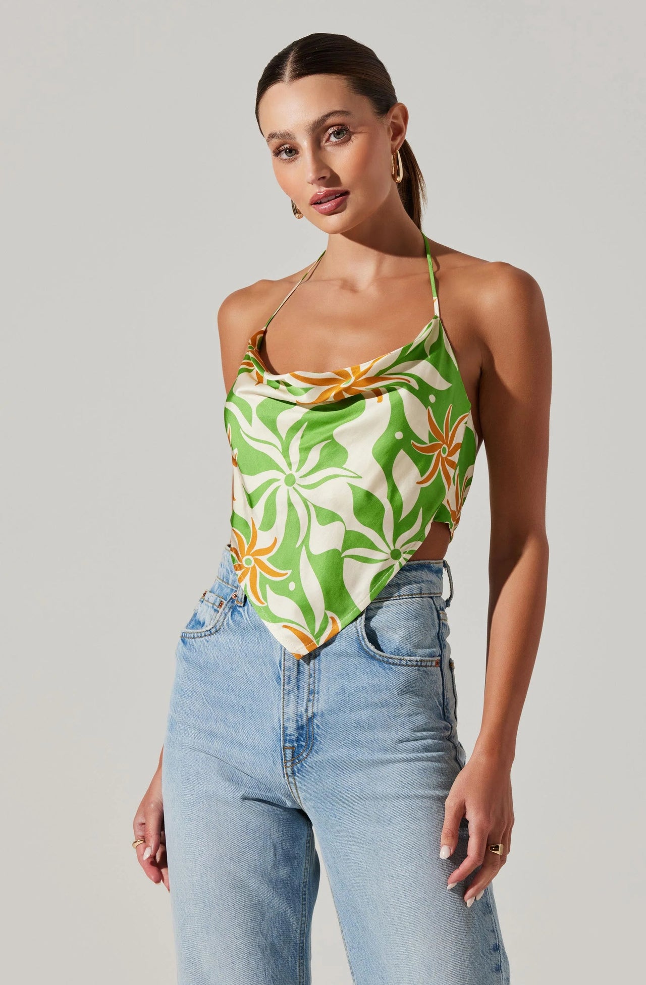 Layra Top Green Mustard Print, Tank Blouse by ASTR | LIT Boutique