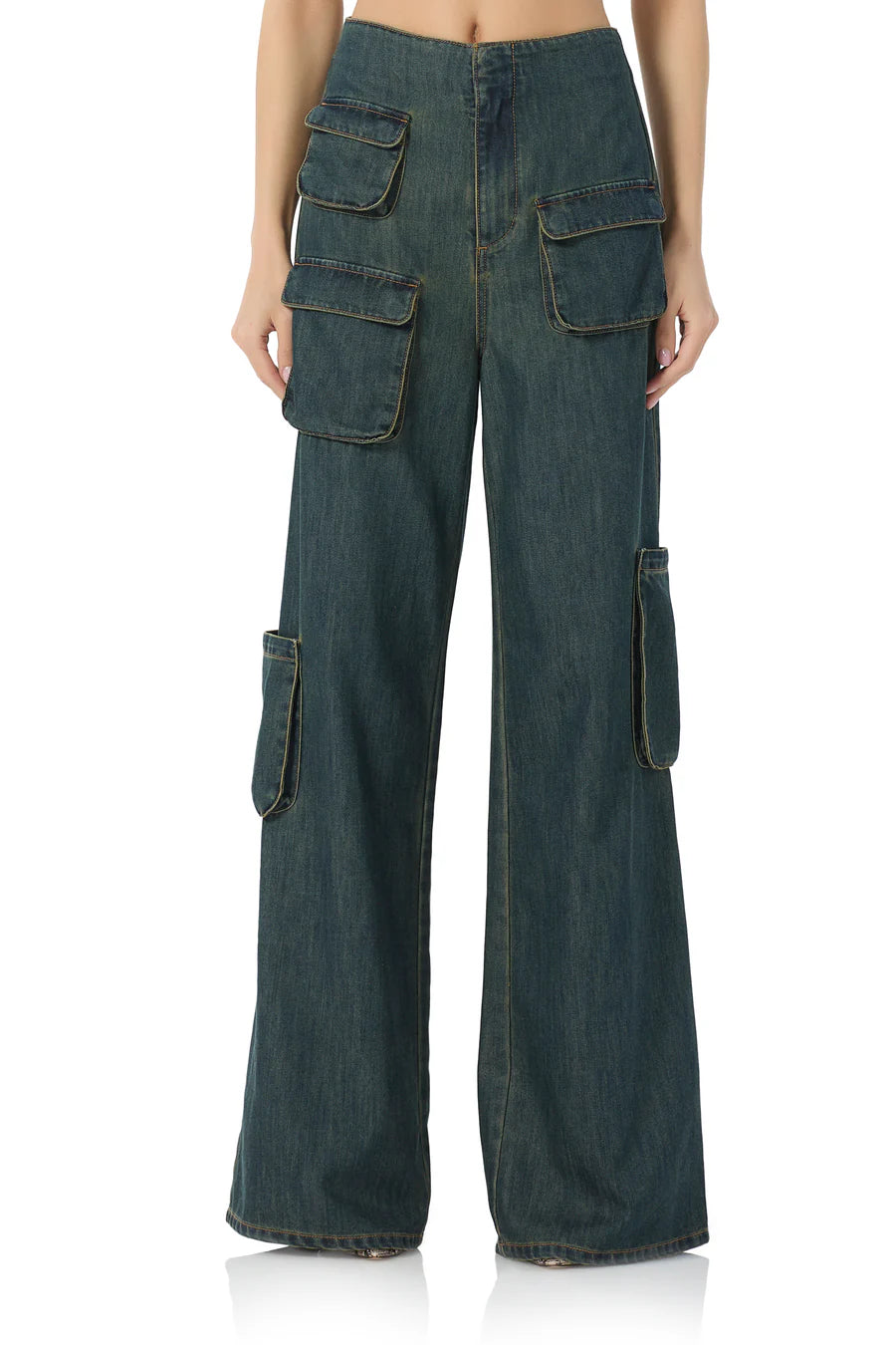 Maxwell Wide Leg Cargo Pant Tinted Wash, Boyfriend Denim by AFRM | LIT Boutique