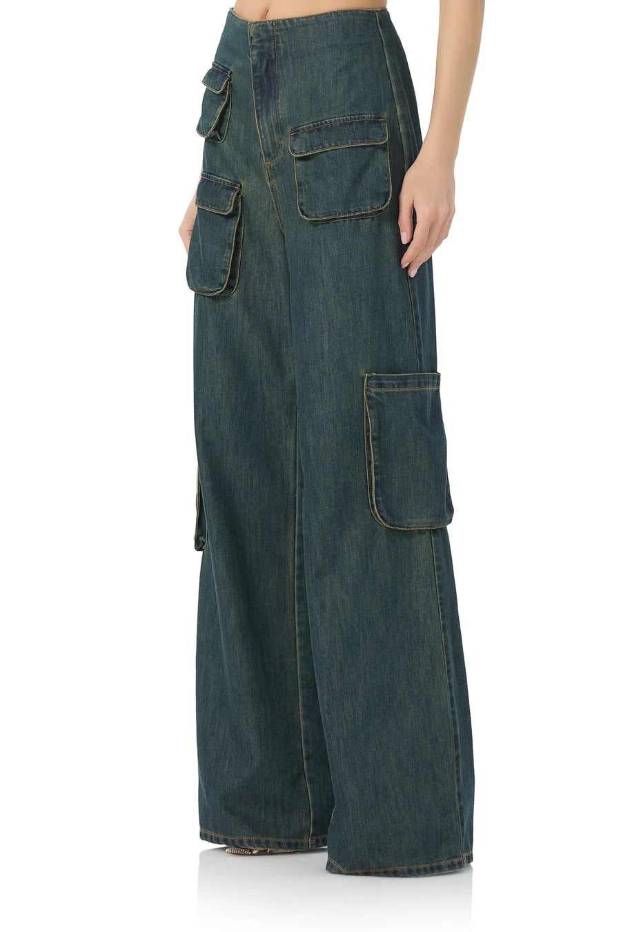 Maxwell Wide Leg Cargo Pant Tinted Wash, Boyfriend Denim by AFRM | LIT Boutique