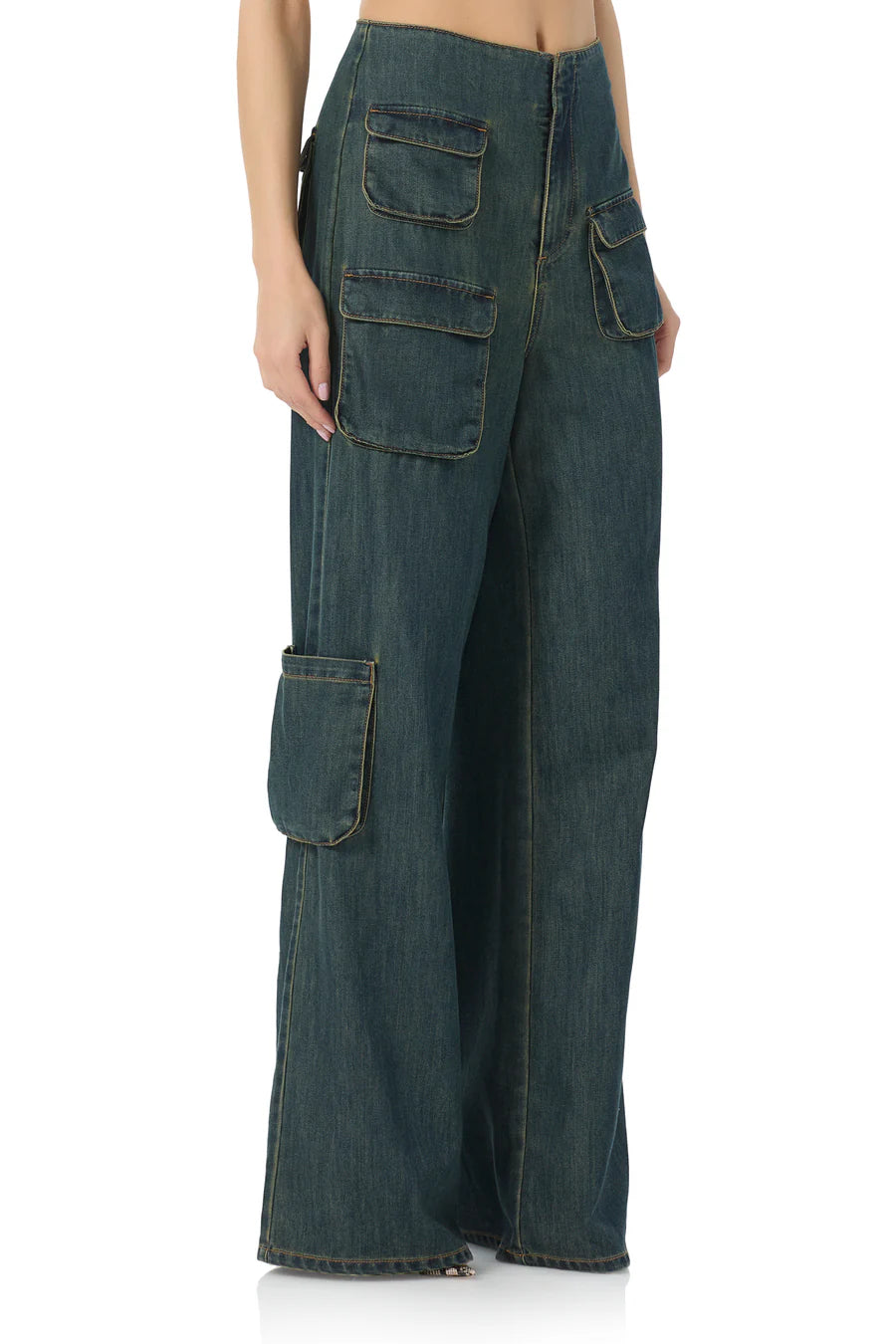 Maxwell Wide Leg Cargo Pant Tinted Wash, Boyfriend Denim by AFRM | LIT Boutique