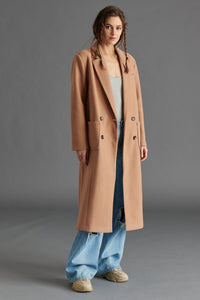 Thumbnail for Nell Camel Double Breasted Coat With Vegan Leather Collar, Coat Jacket by Steve Madden | LIT Boutique