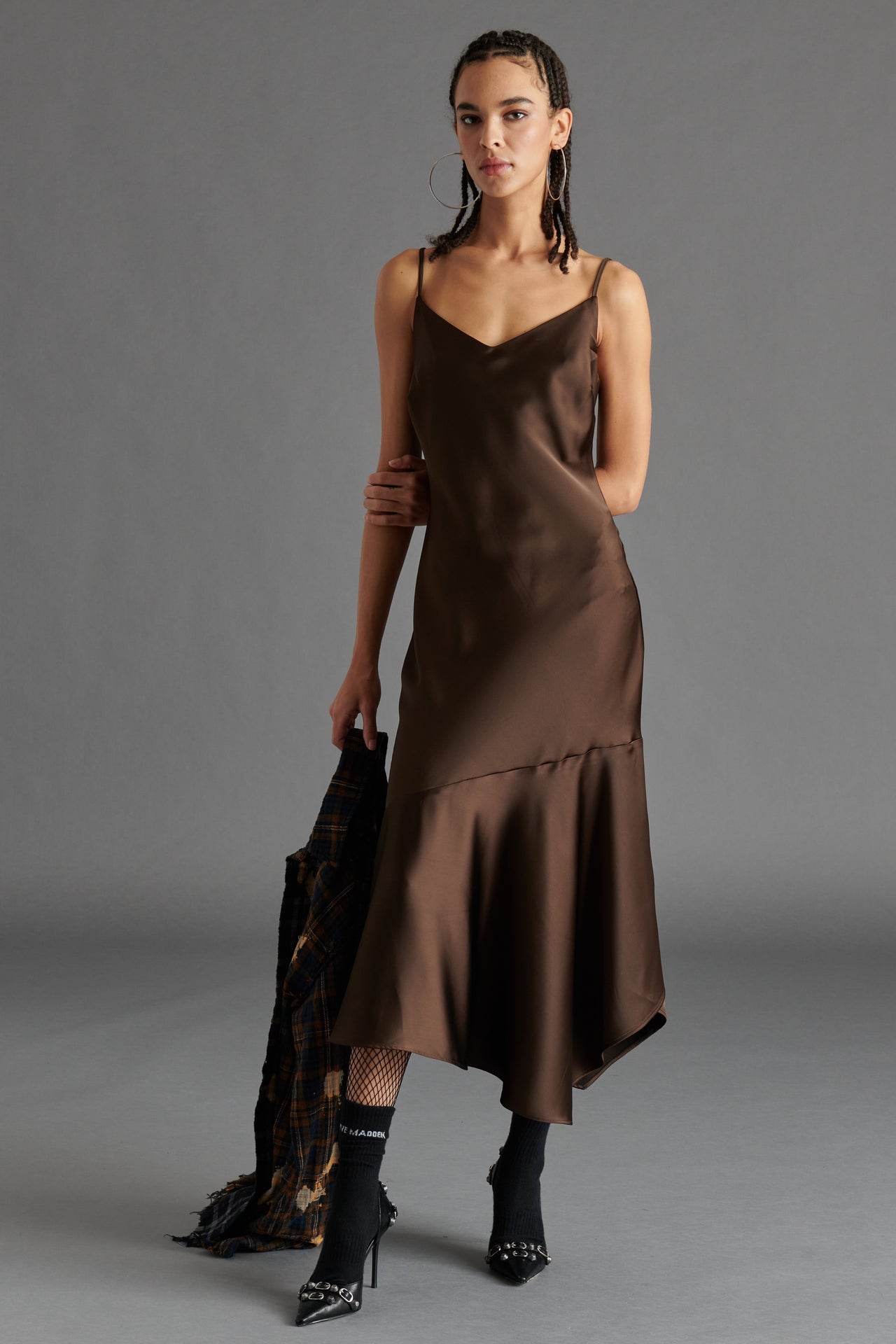 Lucille Satin Slip Dress With Asymmetrical Hem, Mini Dress by Steve Madden | LIT Boutique