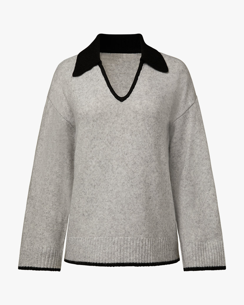 Collar V-Neck Heathered Sweater, Sweater by We Wore What | LIT Boutique