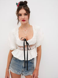 Thumbnail for Marsha White Babydoll Top, Tops by For Love & Lemons | LIT Boutique