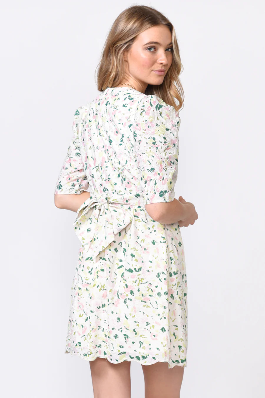 Denise Cotton Eyelet Print Dress, Mini Dress by Adelyn Rae | LIT Boutique