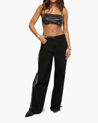 Thumbnail for Chain Slit Wide Leg Pant Black, Pant Bottom by We Wore What | LIT Boutique