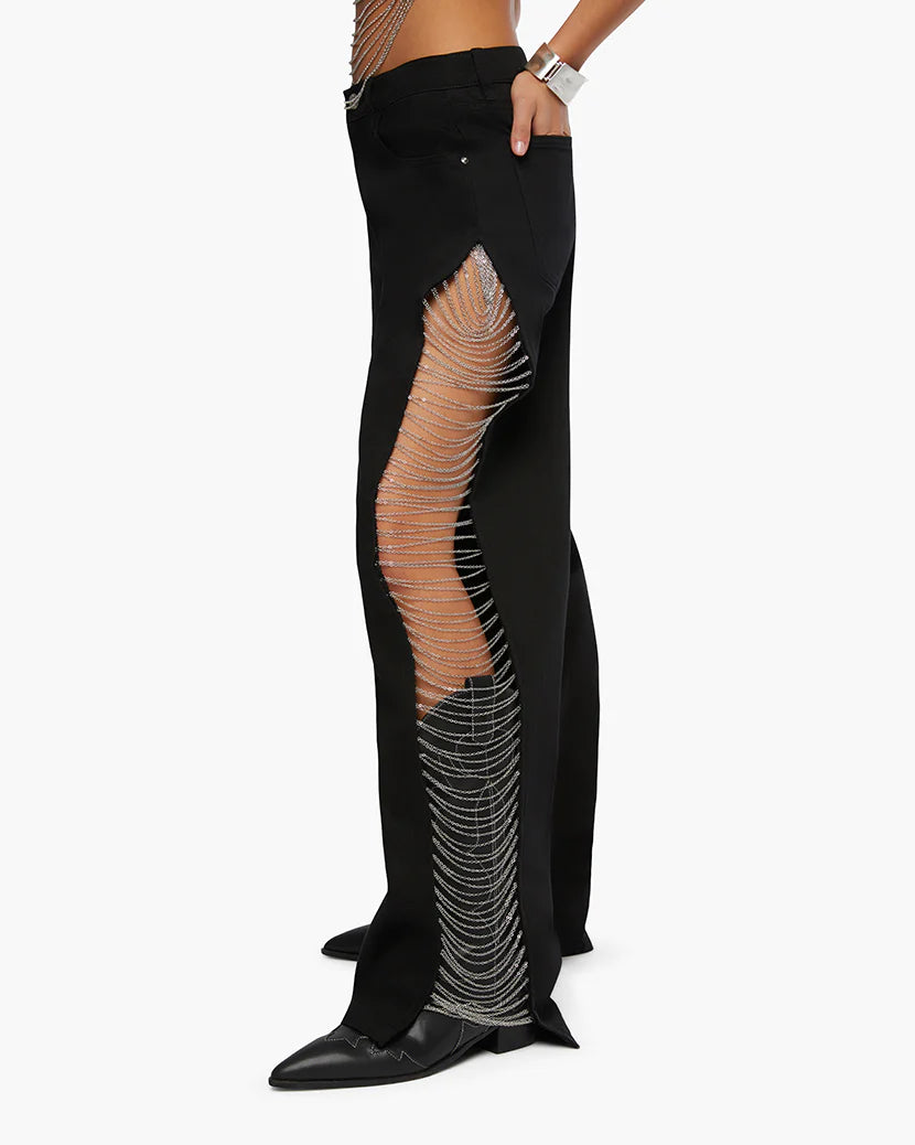 Chain Slit Wide Leg Pant Black LIT Boutique1